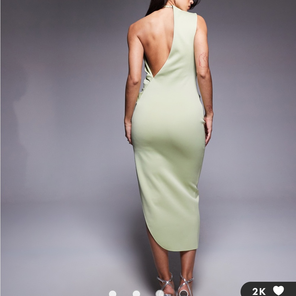 Asymmetric Halter Midi Dress in Light Green - Picture 3 of 4